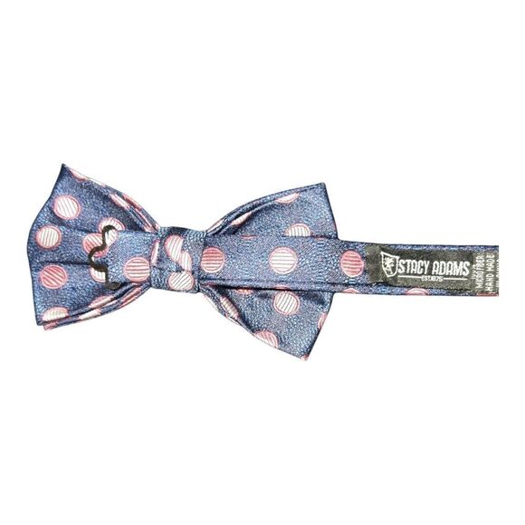 STACY ADAMS NAVY BURGUNDY POLKA DOT FASHION BOXED BOW TIE & POCKET SQUARE SET. - Picture 4 of 6